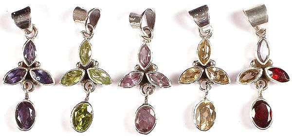 Lot of Five Small Faceted Pendants with Dangles
