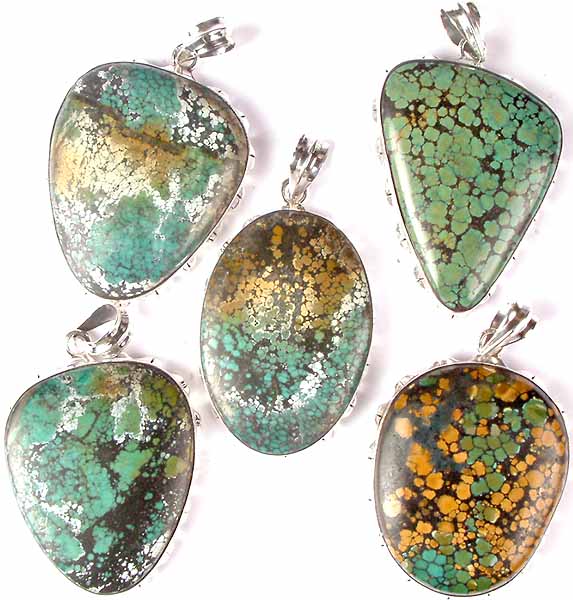Lot of Five Spider's Web Turquoise Pendants