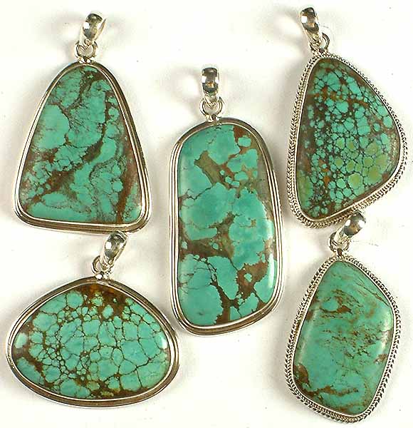 Lot of Five Spider's Web Turquoise Pendants