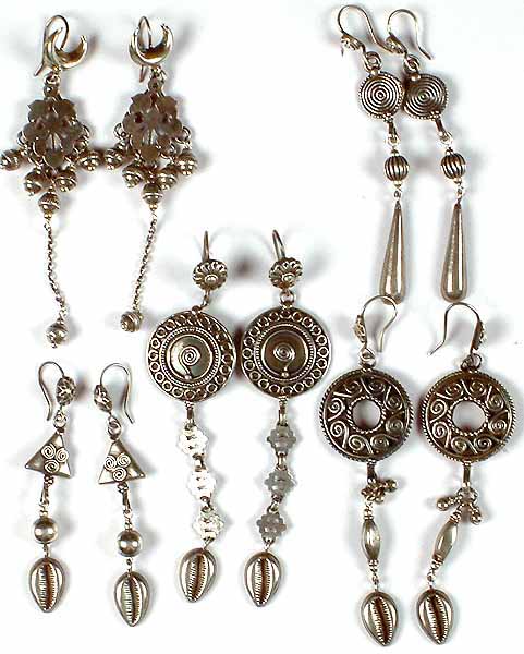 Lot of Five Sterling Antiquated Earrings from Rajasthan