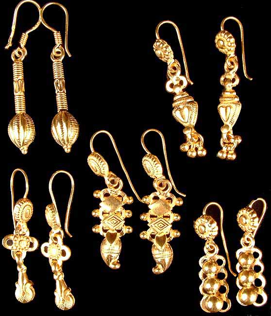 Lot of Five Sterling Gold Plated Ratangarhi Earrings