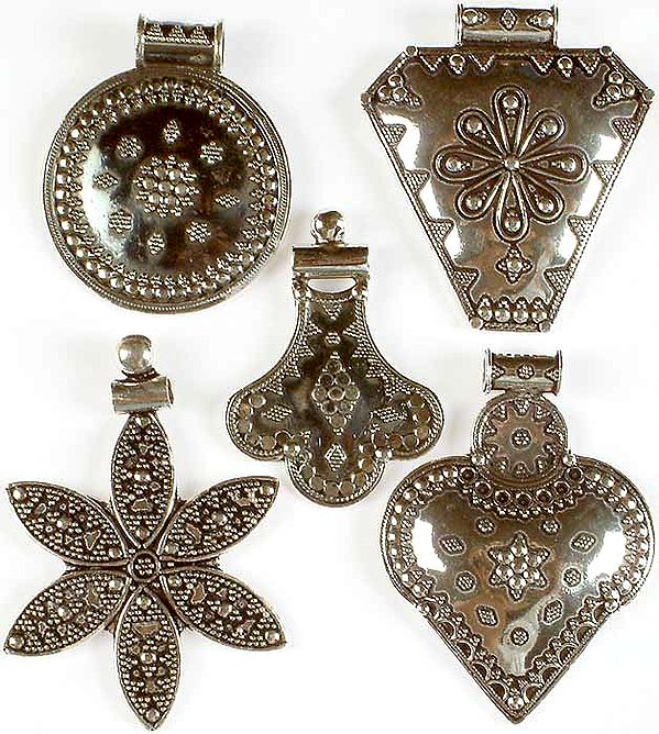 Lot of Five Sterling Pendant with Granulation