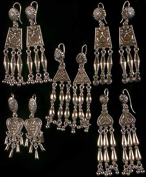 Lot of Five Sterling Rajasthani Earrings