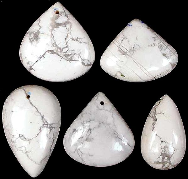 Lot of Five Tear Drop Howlite Cabochons (Both Top Drilled and Side Drilled)