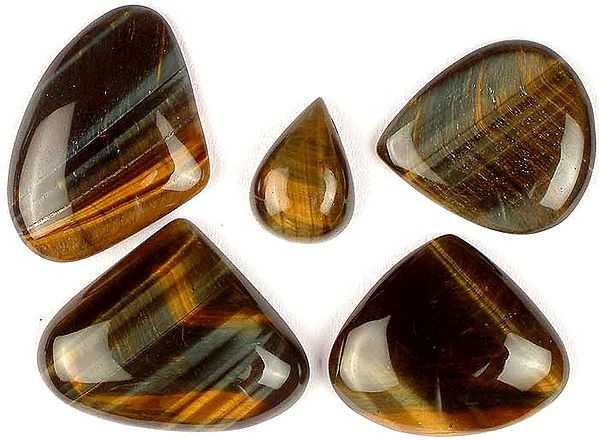 Lot of Five Tear Drop Tiger Eye Undrilled Cabochons