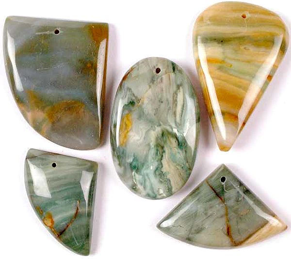 Lot of Five Top Drilled Agate Cabochons