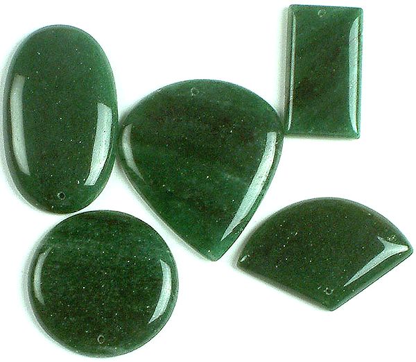 Lot of Five Top Drilled Green Aventurine Cabochons