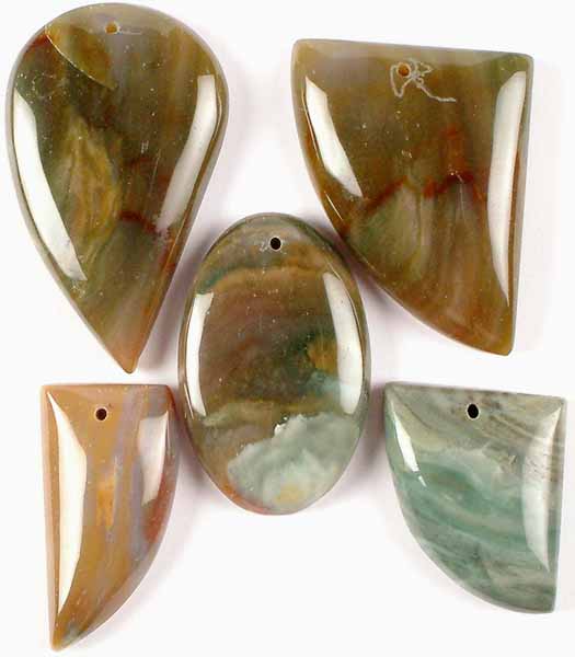 Lot of Five Top-Drilled Agate Cabochons