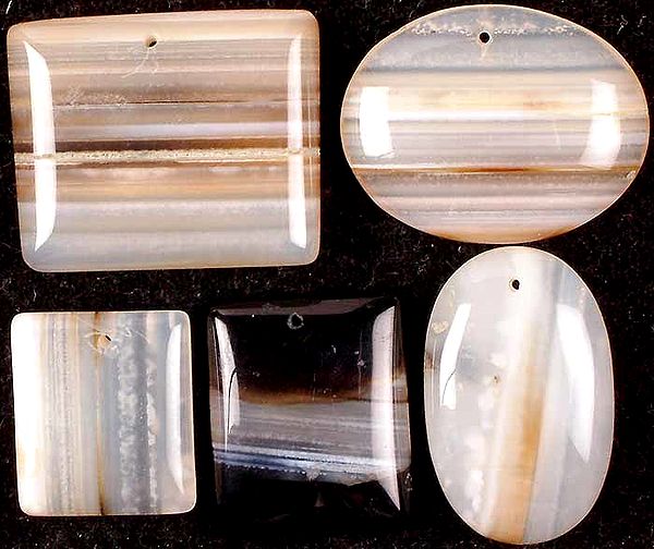 Lot of Five Top-Drilled Banded Agate Cabochons