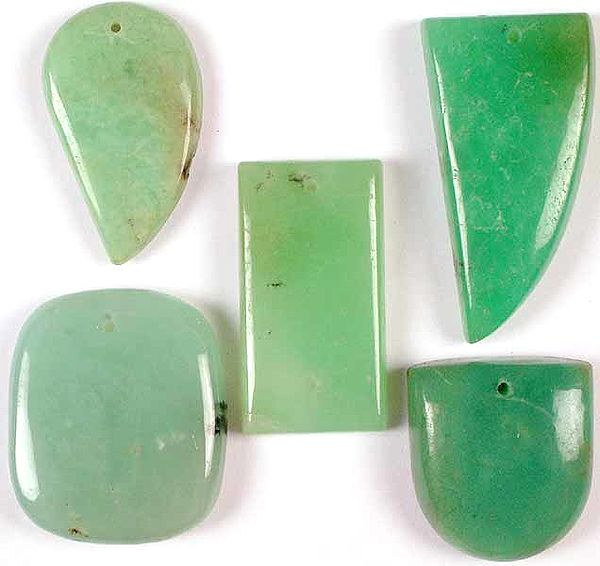 Lot of Five Top-Drilled Chrysoprase Cabochons