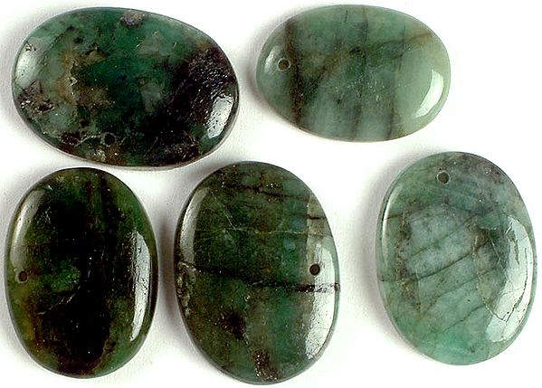 Lot of Five Top-Drilled Emerald Cabochons