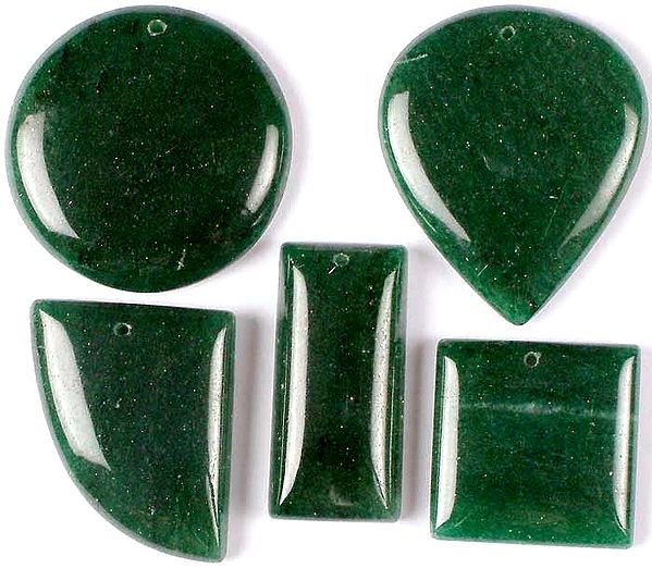 Lot of Five Top-Drilled Green Aventurine Cabochons