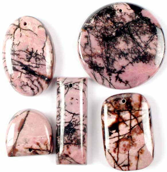 Lot of Five Top-Drilled Pink Agate Cabochons