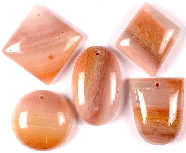 Lot of Five Top-Drilled Rhodonite Cabochons