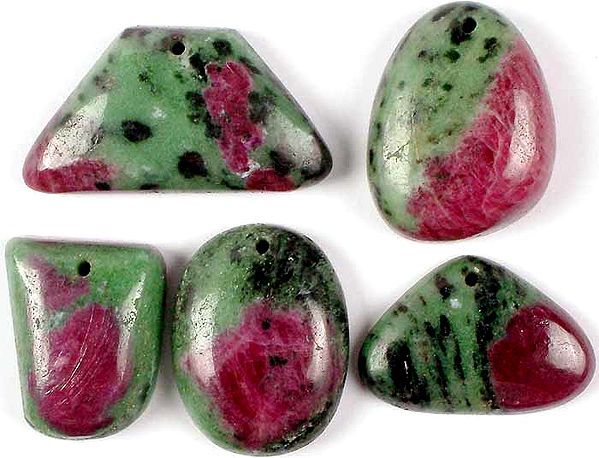 Lot of Five Top-Drilled Ruby Zoisite Cabochons