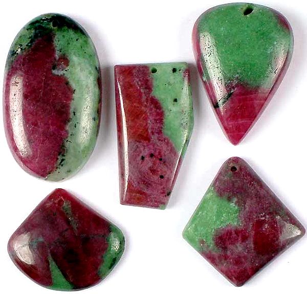 Lot of Five Top-Drilled Ruby Zoisite Cabochons