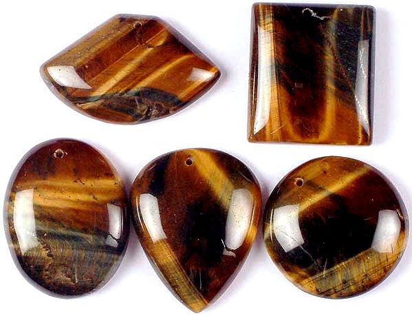 Lot of Five Top-Drilled Tiger Eye Cabochons