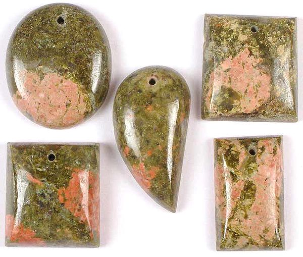 Lot of Five Top-Drilled Unakite Cabochons