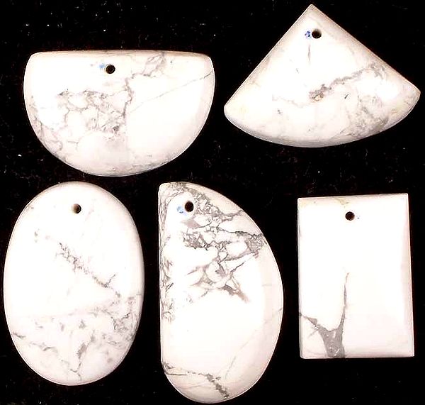 Lot of Five Top-Drilled White Howlite Cabochons