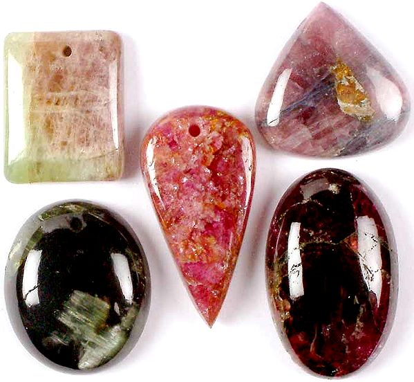 Lot of Five Tourmaline Cabochons (Both Side and Top Drilled)