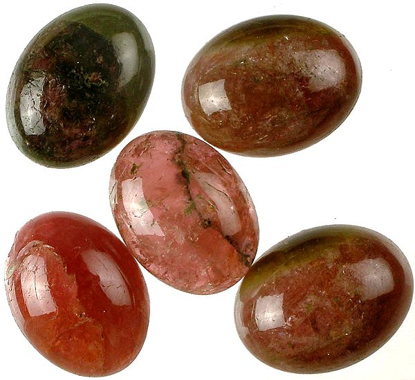 Lot of Five Tourmaline Cabochons | Round Shapes Tourmaline Gemstones