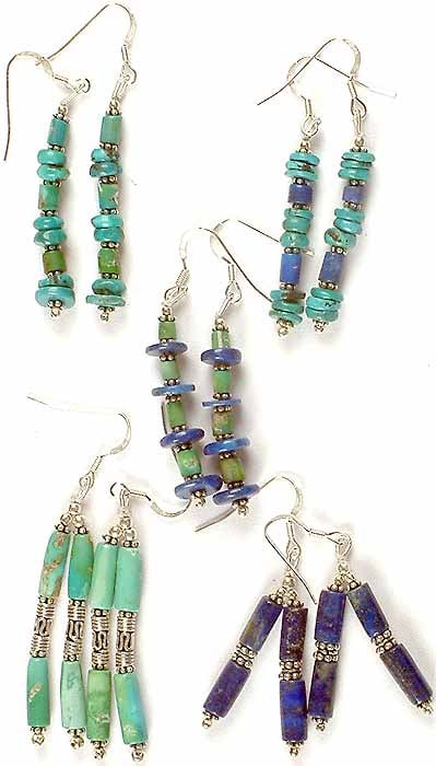 Lot of Five Turquoise & Lapis Lazuli Earrings