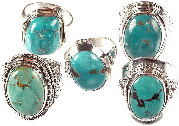 Lot of Five Turquoise Finger Rings