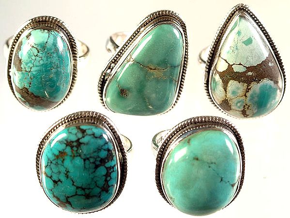 Lot of Five Turquoise Finger Rings