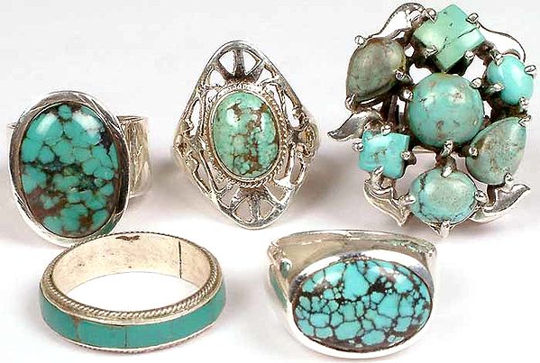 Lot of Five Turquoise Rings