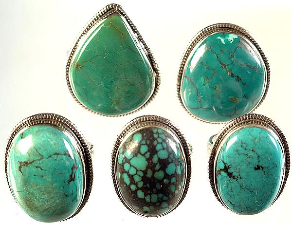 Lot of Five Turquoise Rings