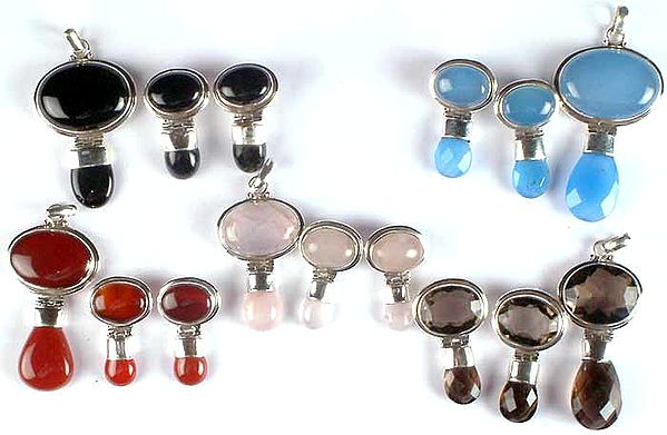 Lot of Five Twin Gemstone Pendants with Matching Earrings Sets