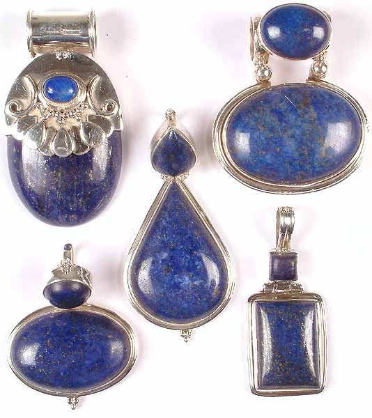 Lot of Five Twin Lapis Lazuli Pendants