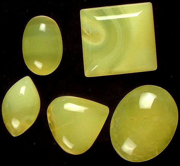 Lot Of Five Yellow Chalcedony Cabochons