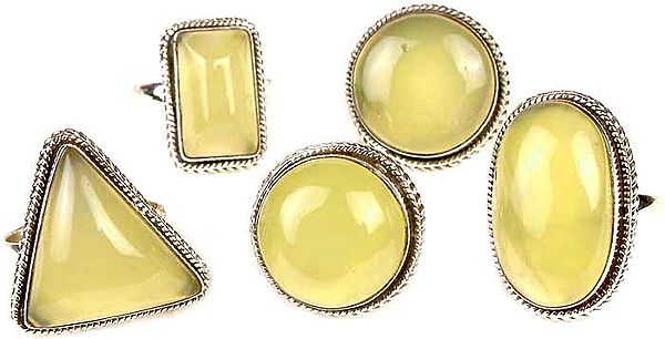Lot of Five Yellow Chalcedony Rings