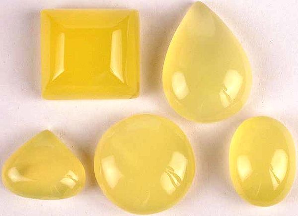 Lot of Five Yellow Chalcedony Undrilled Cabochons
