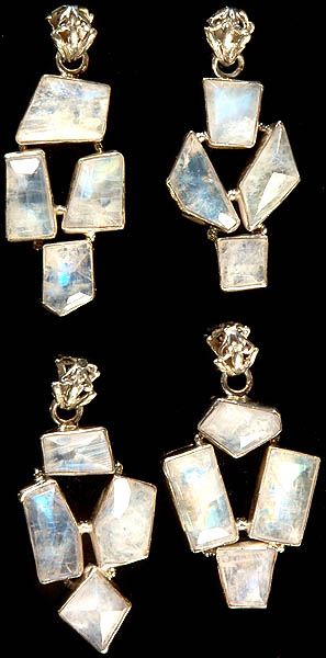 Lot of Four Faceted Rainbow Moonstone Pendants
