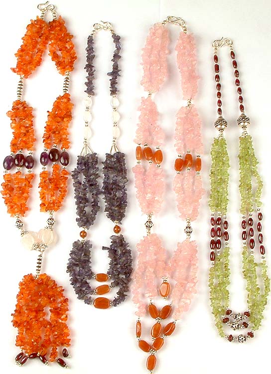 Lot of Four Gemstone Chip Necklaces