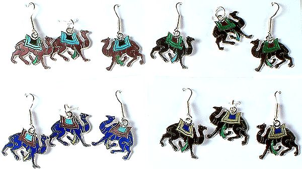 Lot of Four Meenakari Camel Pendants with Matching Earrings