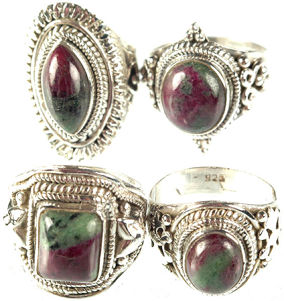 Lot of Four Ruby Zoisite Rings