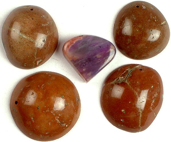 Lot of Four Sponge Opal and One Chaorite Cabochon