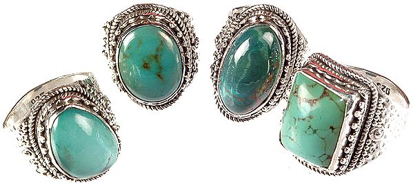 Lot of Four Turquoise Rings