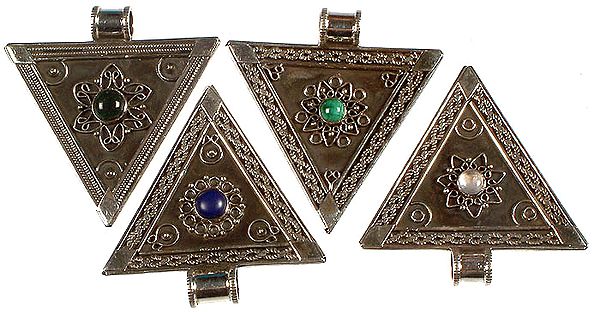 Lot of Four Yoni Pendants with Central Gems
