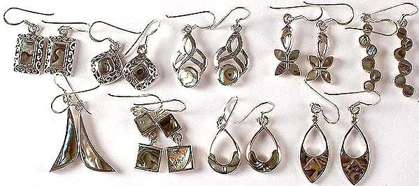 Lot of Nine Inlay Abalone Earrings