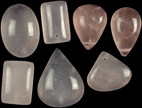 Lot of Seven Drilled and Undrilled Rose Quartz Cabochon