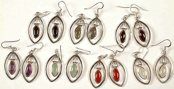 Lot of Seven Gemstone Earrings<br>(Black Onyx, Labradorite, Garnet, Amethyst, Aquamarine, Carnelian & Rainbow Moonstone)