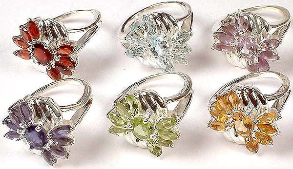 Lot of Six Faceted Gemstone Rings