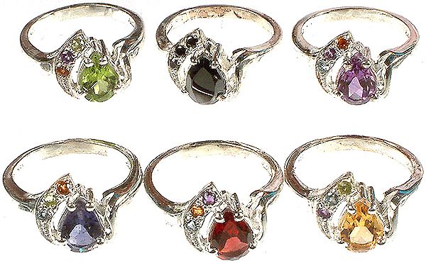 Lot of Six Faceted Gemstone Rings