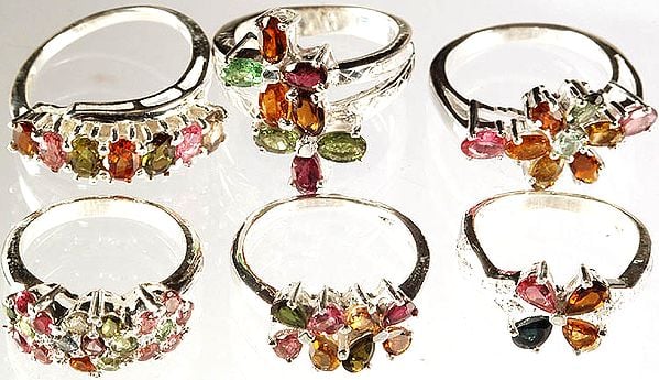 Lot of Six Faceted Tourmaline Finger Rings