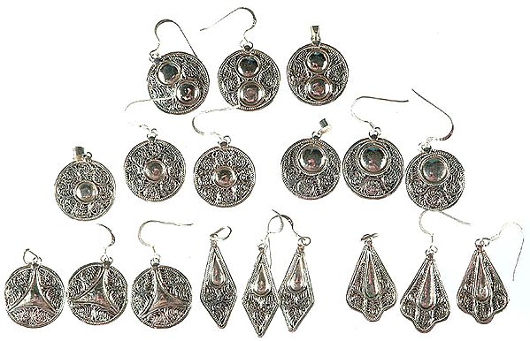 Lot of Six Filigree Pendant Sets with Earrings