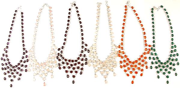 Lot of Six Gemstone Bezel Necklaces<br>(Amethyst, Rose Quartz, Garnet, Rainbow Moonstone, Carnelian & Green Onyx)